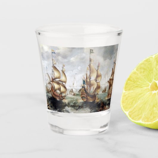 Schepen op zee 1632 shot glas (Voorkant)