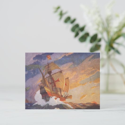 Schepen van Christoffel Columbus bij zee door N.C. Briefkaart (Staand voorkant)