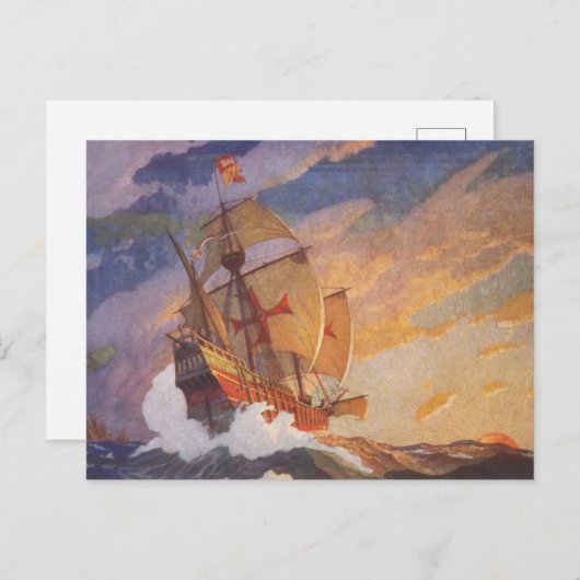 Schepen van Christoffel Columbus bij zee door N.C. Briefkaart (Voorkant / Achterkant)