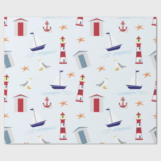 Schepen van tropische strandvuurtorens cadeaupapier (Vlak)