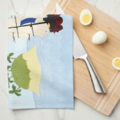 Schepen vechten bij Zee nabij Tropical Island Theedoek (Quarter Fold)