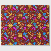 Schepen, vissen, Piraten. Kleurrijk Nautisch Patro Cadeaupapier (Vlak)