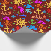 Schepen, vissen, Piraten. Kleurrijk Nautisch Patro Cadeaupapier (Hoek)