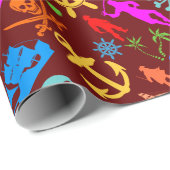 Schepen, vissen, Piraten. Kleurrijk Nautisch Patro Cadeaupapier (Rol Hoek)