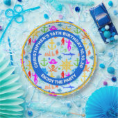 Schepen, vissen, Piraten. Kleurrijk Nautisch Patro Papieren Bordje (Feest)