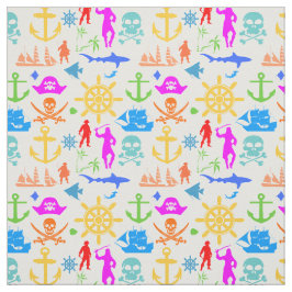 Schepen, vissen, Piraten. Kleurrijk Nautisch Patro Stof