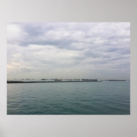 Schepen voor anker in de Straat van Singapore onde Poster (Voorkant)