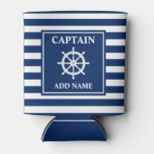 Schepen Wiel Helm Kapitein of Boot Naam Gestreept Blikjeskoeler (Voorkant)