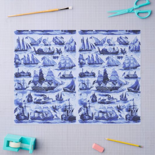  SCHEPEN, ZEEVAARTUIGEN, marineblauw Tissuepapier (Craft)