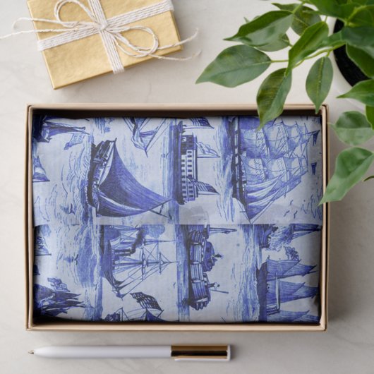  SCHEPEN, ZEEVAARTUIGEN, marineblauw Tissuepapier (Geschenk)