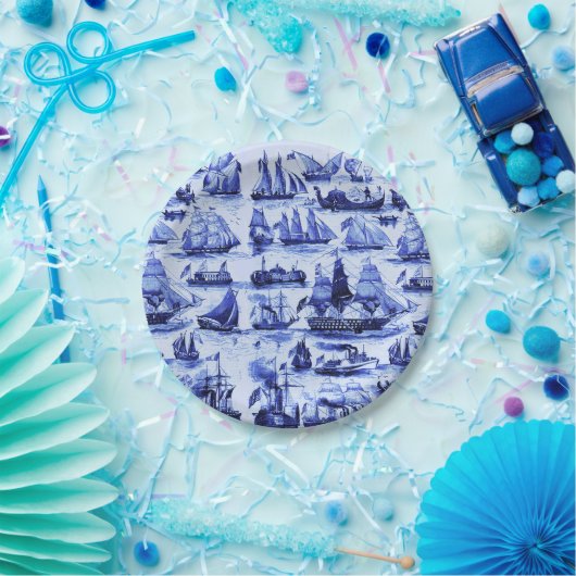  SCHEPEN, ZEEVAARTUIGEN, Navy Blue Nautical Papieren Bordje (Feest)