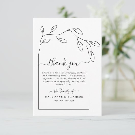 Scheppen Minimale tekstscript begrafenis Bedankkaart (Staand voorkant)