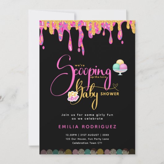 Scheppen omhoog Liefde Ijs Creme Baby Meisje Douch Kaart (Voorkant)