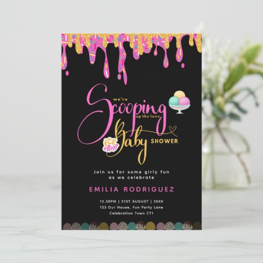 Scheppen omhoog Liefde Ijs Creme Baby Meisje Douch Kaart (Staand voorkant)