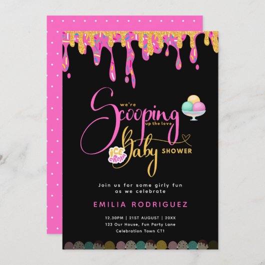 Scheppen omhoog Liefde Ijs Creme Baby Meisje Douch Kaart (Voorkant / Achterkant)