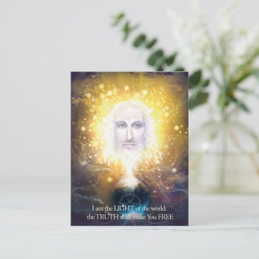 Schepper van de wereld briefkaart (Staand voorkant)