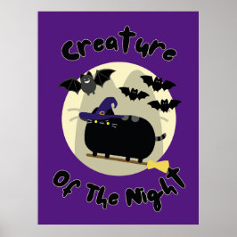 Schepping van de nachthalloween witch Cat Artwork Poster