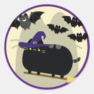 Schepping van de nachthalloween witch Cat Artwork Ronde Sticker