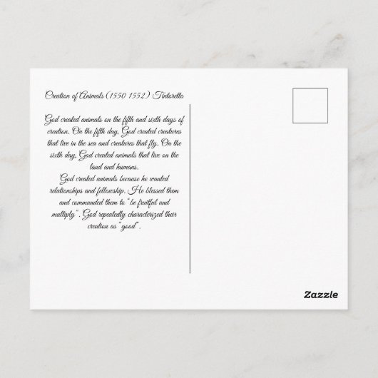 Schepping van dieren briefkaart (Achterkant)