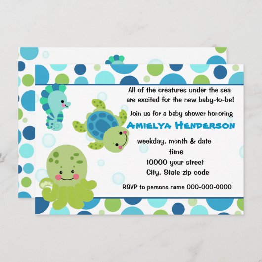 schepsels van zeeen in het kader van de zee-uitnod kaart (Voorkant / Achterkant)