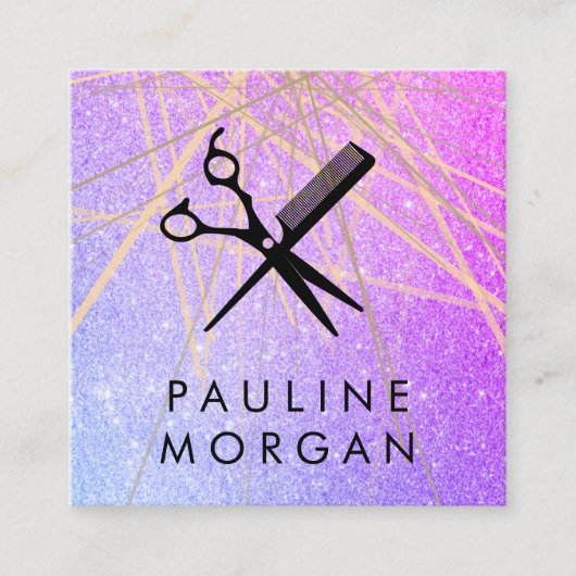 Scheren en kam Elegante Glitter Abstracte Lijnen Vierkante Visitekaartje (Voorkant)
