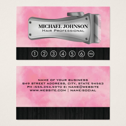 Scheren | Ponskaart | Roze Achtergrond Visitekaartje (Voorkant /achterkant)