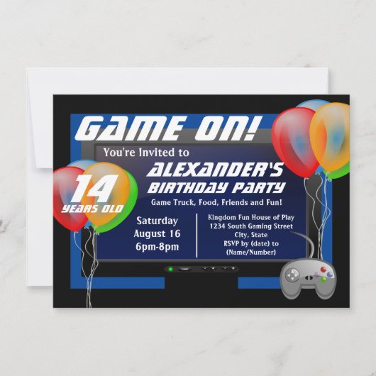 Schermballonnen Video Game Birthday Party I Kaart (Voorkant)