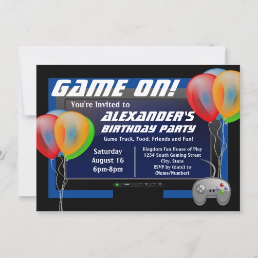 Schermballonnen Video Game Birthday Party Kaart (Voorkant)