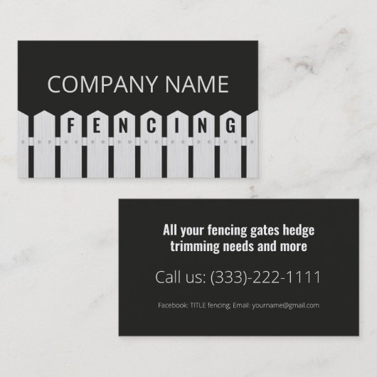 Schermen en Tuin Diensten White Fence Zwart Visitekaartje (Voorkant / Achterkant)