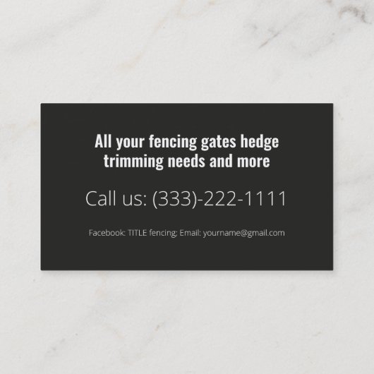 Schermen en Tuin Diensten White Fence Zwart Visitekaartje (Achterkant)