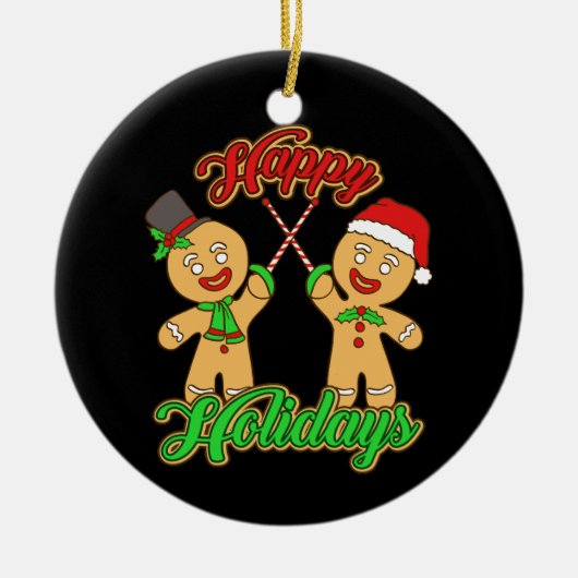 Schermen Kerstmis Gingerbread Mannen Vakantie Kers Keramisch Ornament (Voorkant)