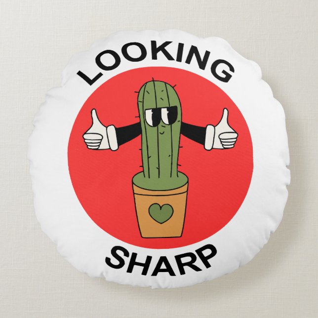Scherp Cactus Pun Rond Kussen (Voorkant)