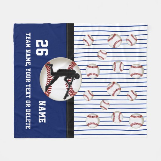 Scherp persoonlijke Blanket met Baseball, 3 tekst Fleece Deken (Voorkant (Horizontaal))
