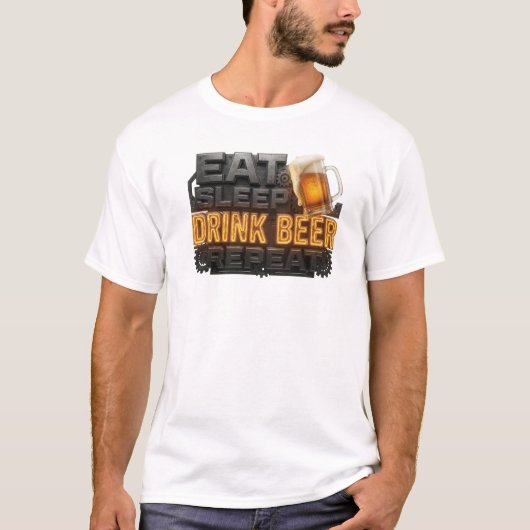 Scherp wit EAT SLEEP DRINK BEER REPEAT 2 BG T-shirt (Voorkant)