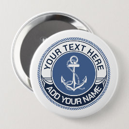 Scherpe Anker Blau en Wit Touw Rand Speld Ronde Button 4,0 Cm