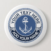Scherpe Anker Blau en Wit Touw Rand Speld Ronde Button 4,0 Cm (Voorkant)