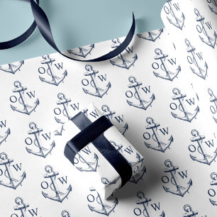 Scherpe Anker Monogram Wit Marine  Cadeaupapier