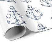 Scherpe Anker Monogram Wit Marine Cadeaupapier (Rol Hoek)