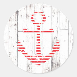 Scherpe anker rode strepen witte houten feest ronde sticker