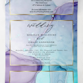 Scherpe Aqua Paarse Abstracte Inkt Drie-Voudige Ui Drieluik Uitnodiging (Binnenkant midden)