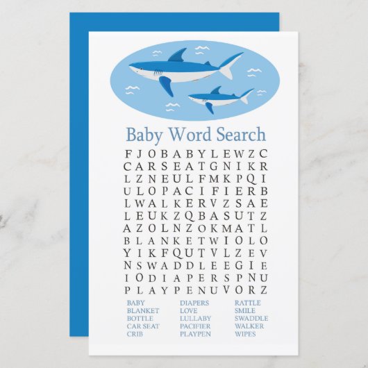 Scherpe Baby shower Word Search Game (Voorkant / Achterkant)