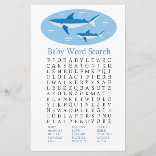 Scherpe Baby shower Word Search Game (Voorkant)