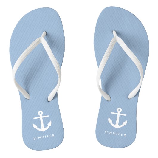Scherpe Blau Anker Aangepaste Naam Teenslippers (Voetbed)