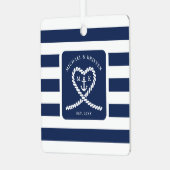 Scherpe Blau Gestreepte Touw Hart Anker Kerst Metalen Ornament (Voorkant links)