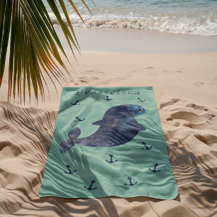Scherpe Blau Marine Ankers Cute Kawaii Walvis Strandlaken