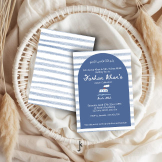 Scherpe Blau Witte Streep Baby Jongen Aqiqah Kaart