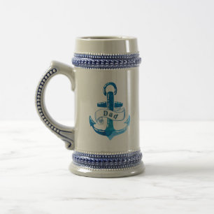 Scherpe Blauwe Anker met Vader en Monogram Bierpul