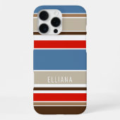 Scherpe blauwe beige bruine donkerrode witte strep iPhone hoesje (Achterkant)