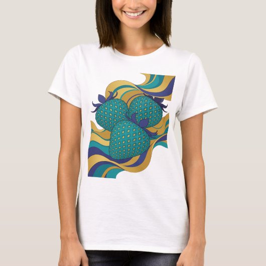 Scherpe Blauwe DRIE BLAUWE AARDBEIEN Print T-shirt (Voorkant)