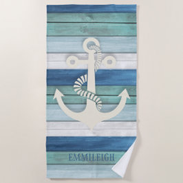 Scherpe Blauwe Turquoise Witte Houten Anker Strandlaken